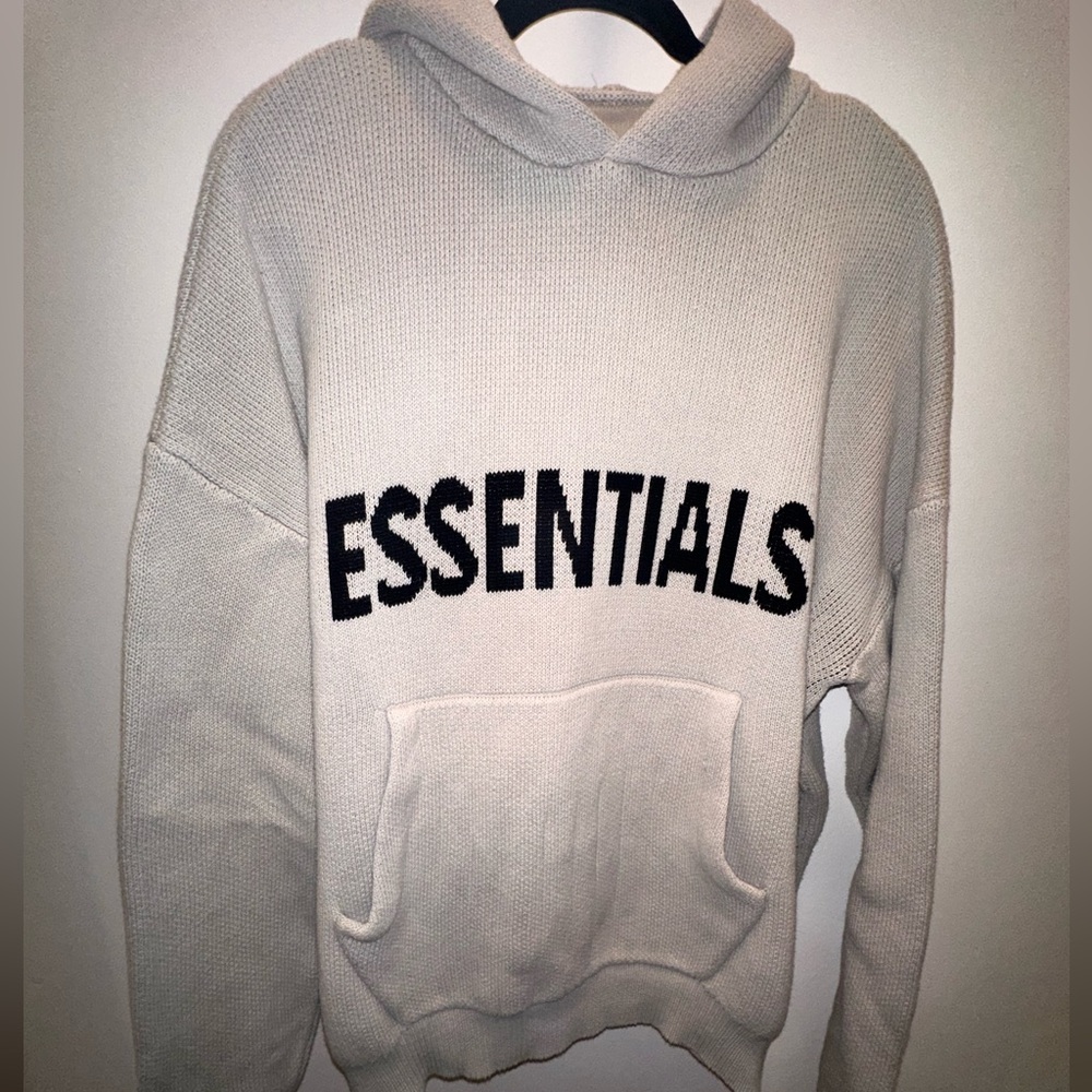 Fear of God Essentials Knit Pullover Oversized Hoodie in beige